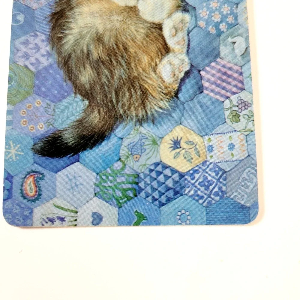 VTG 90s Lesley Ivory Cats Card Bookmark- Agneatha Kitten Quilt 1990 Antioch W222